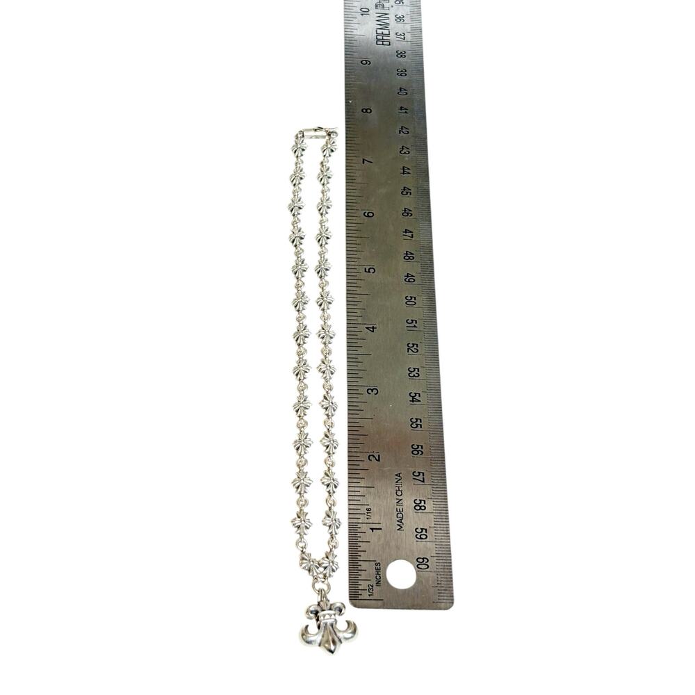 Chrome Hearts Fleur De Lis Pendent Tiny E Cross .925 Silver Necklace - Picture 7 of 8